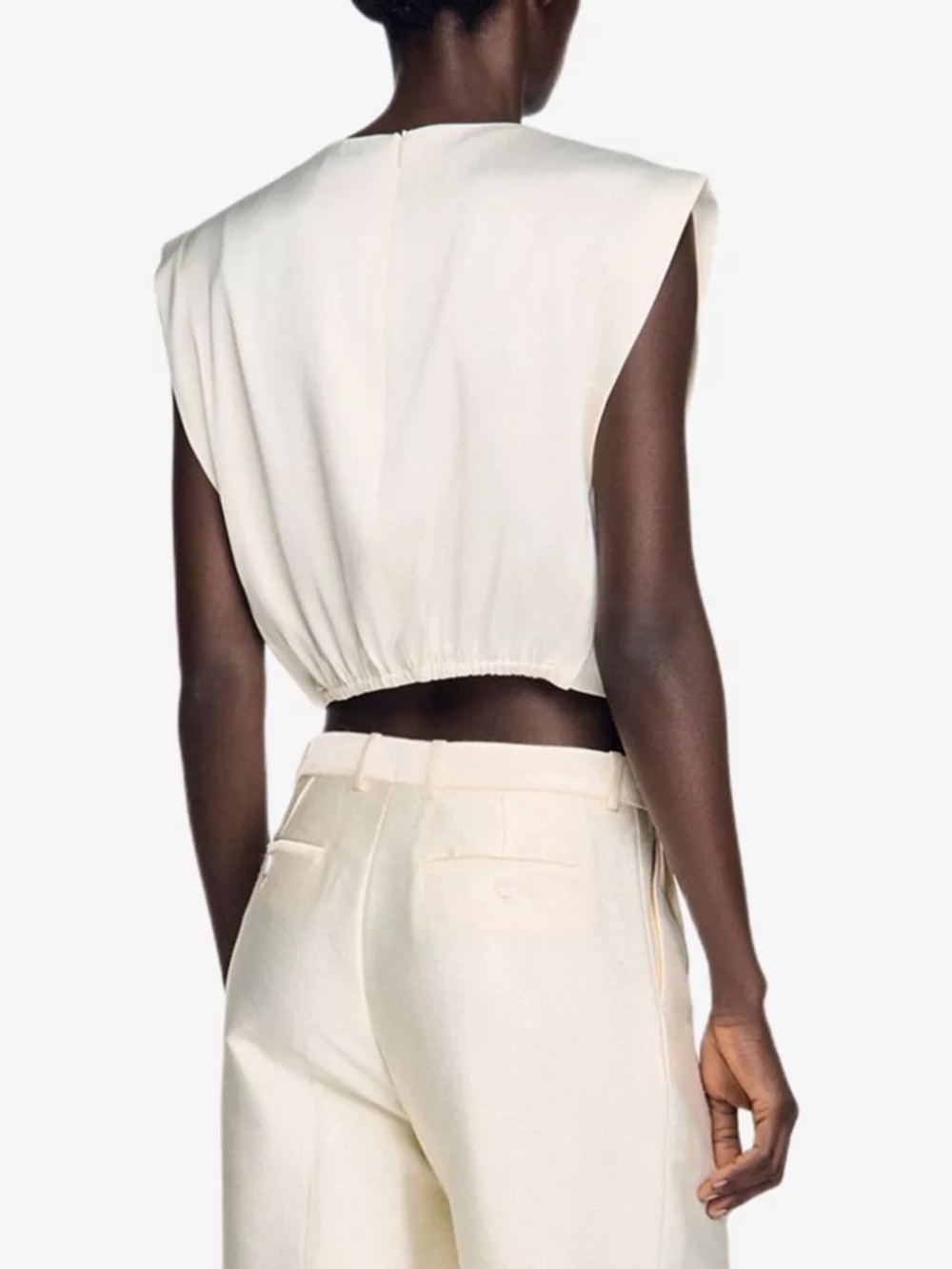 Boulogne Pleated Round-Neck Satin Crop Top - Picture 3 of 7